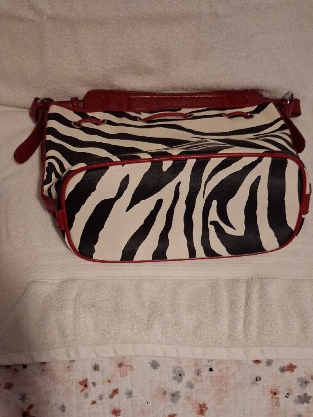 Dooney & Bourke Black and Cream Zebra-Print Shoulder Bag with Red Trim - Picture 10 of 14